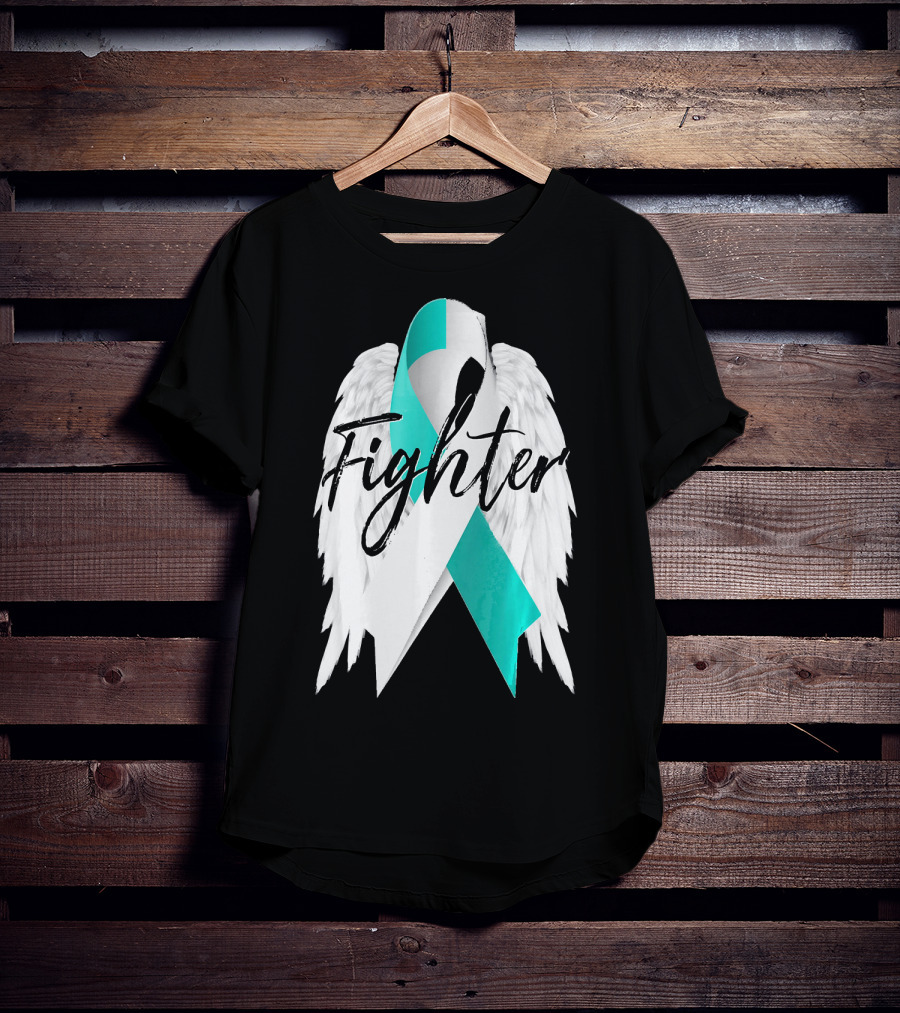 Cervical Cancer Fighter Teal Ribbon With Angel Wings T-Shirt