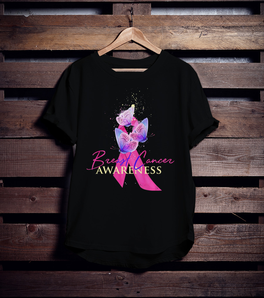 Breast Cancer Awareness Pink Ribbon Butterfly T-Shirt