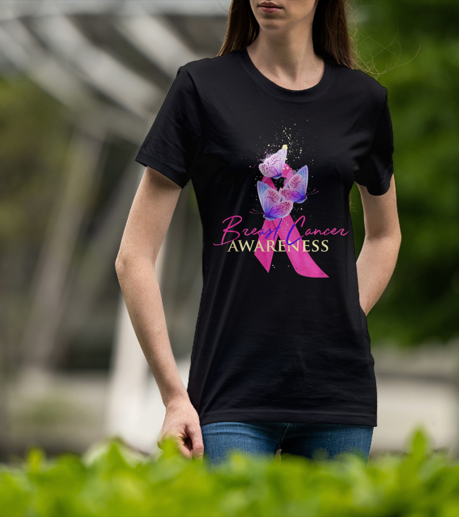 Breast Cancer Awareness Pink Ribbon Butterfly T-Shirt