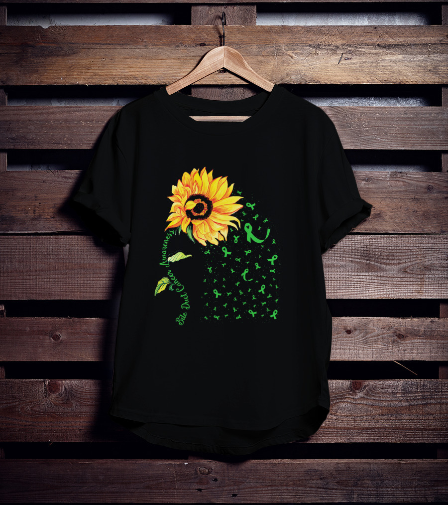 Sunflower Bile Duct Cancer Awareness Ribbon Green T-Shirt