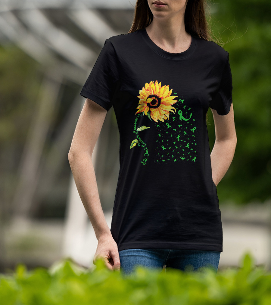 Sunflower Bile Duct Cancer Awareness Ribbon Green T-Shirt