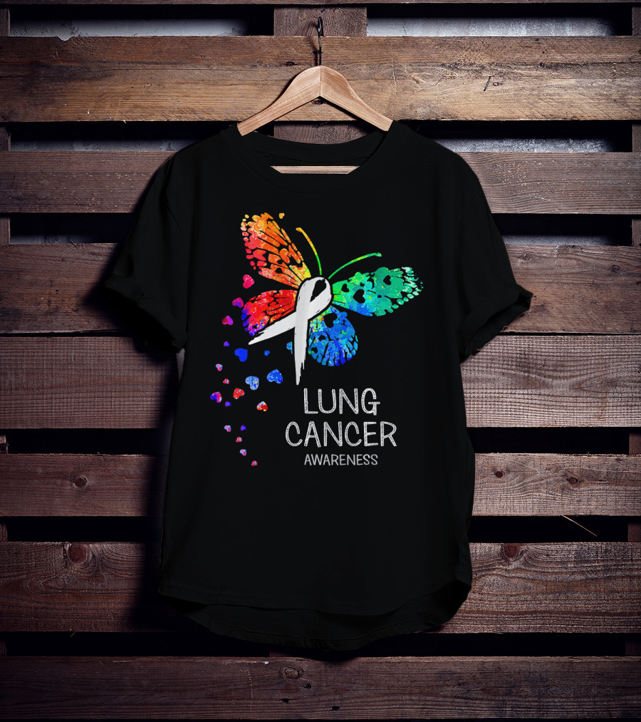 Lung Cancer Awareness Rainbow Butterfly T-Shirt