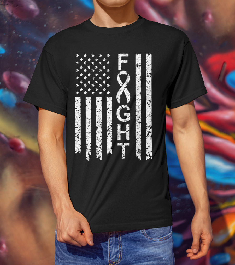 Lung Cancer Awareness American Flag Fight T-Shirt