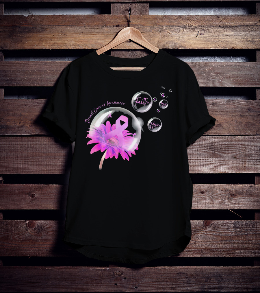 Breast Cancer Awareness Faith Hope Love Flower T-Shirt
