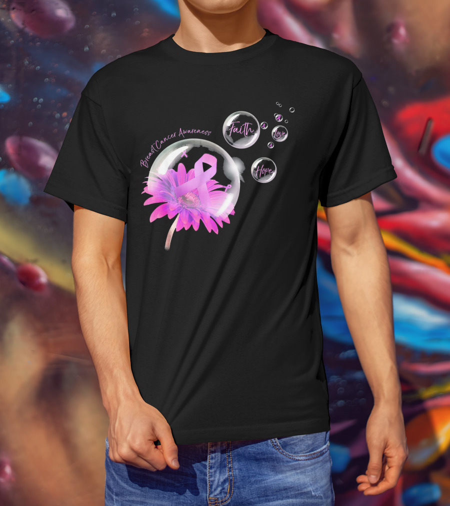 Breast Cancer Awareness Faith Hope Love Flower T-Shirt