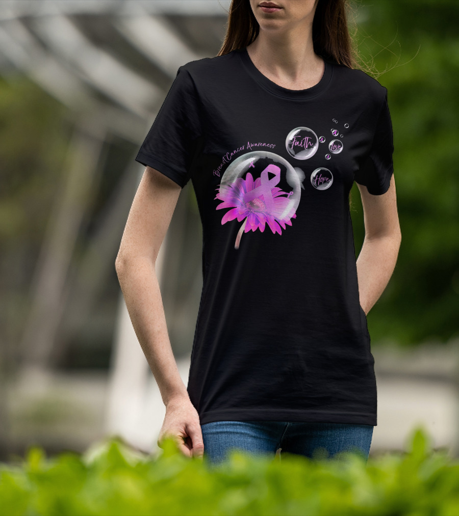 Breast Cancer Awareness Faith Hope Love Flower T-Shirt