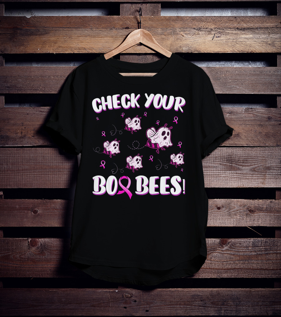 Check Your Boo Bees Breast Cancer Awareness Funny Ghost Bees T-Shirt