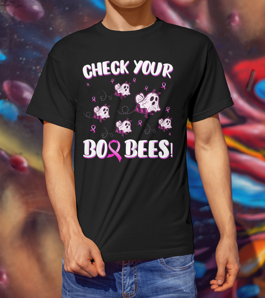 Check Your Boo Bees Breast Cancer Awareness Funny Ghost Bees T-Shirt
