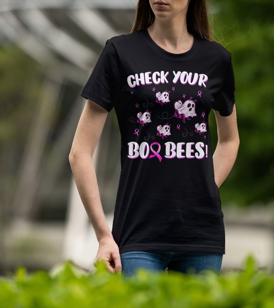 Check Your Boo Bees Breast Cancer Awareness Funny Ghost Bees T-Shirt