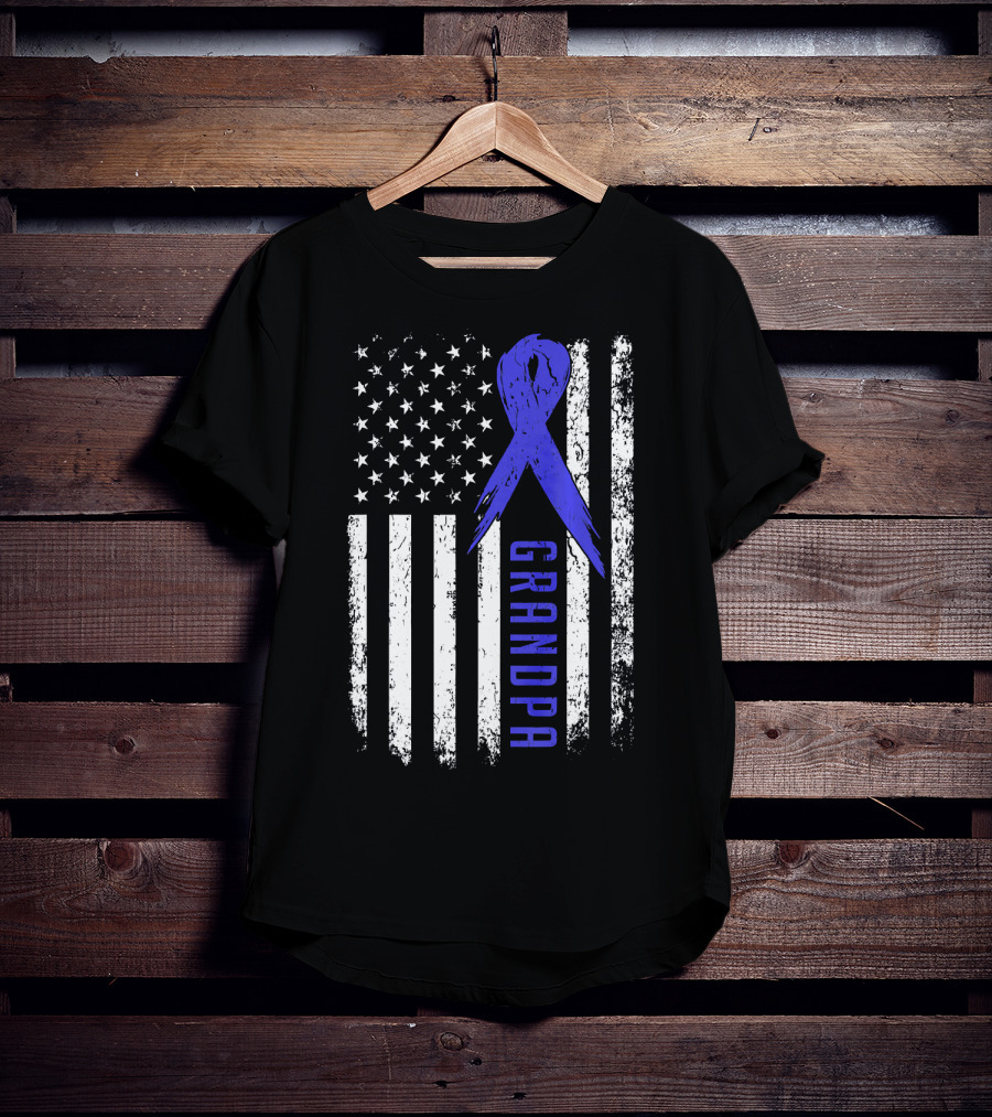 Grandpa American Flag Colon Cancer Awareness T-Shirt