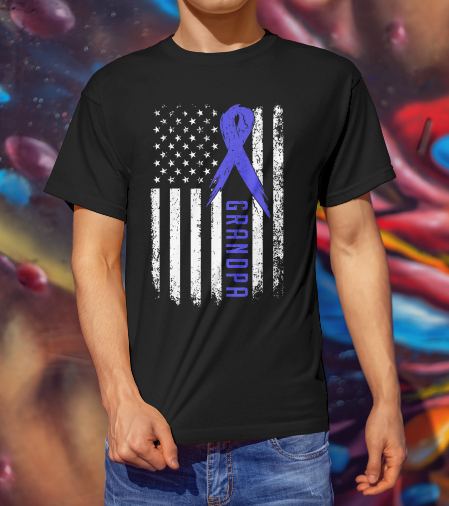 Grandpa American Flag Colon Cancer Awareness T-Shirt
