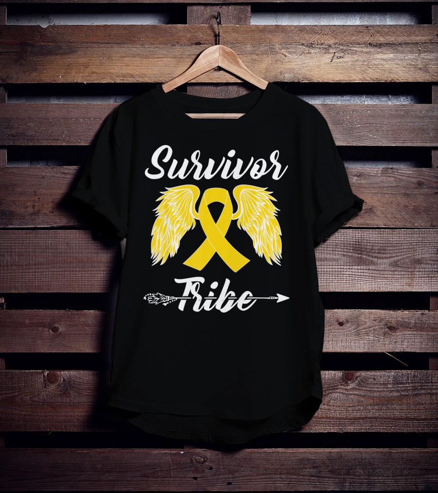 Survivor Tribe Childhood Cancer Awareness Yellow Ribbon Wings T-Shirt