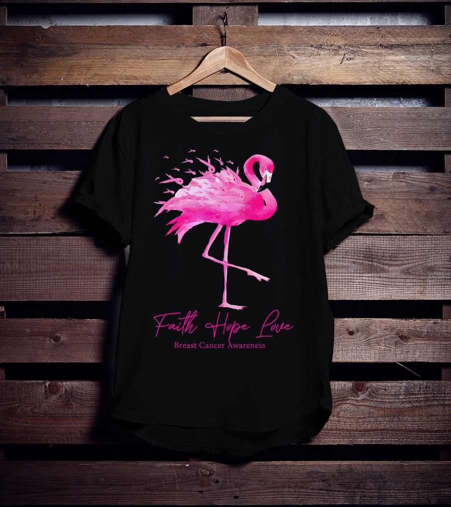 Faith Hope Love Flamingo Pink Breast Cancer Awareness T-Shirt