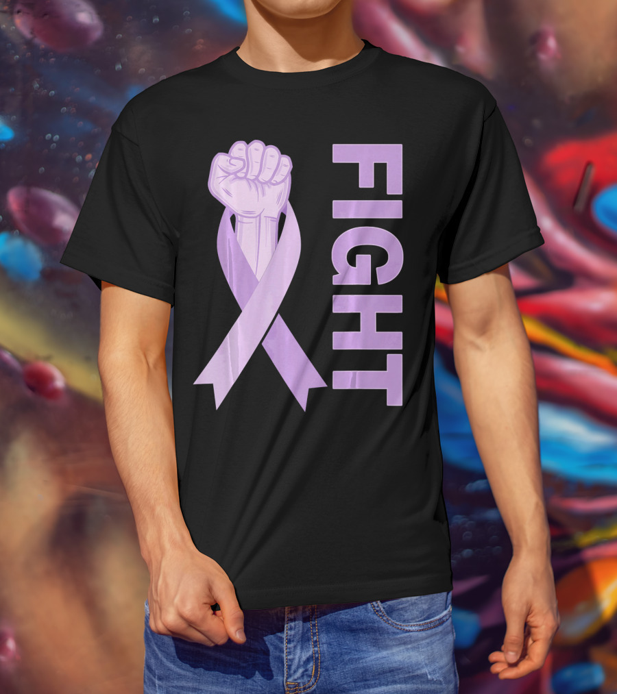 Fight Testicular Cancer Purple Ribbon Fist T-Shirt