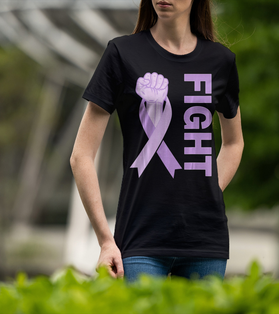 Fight Testicular Cancer Purple Ribbon Fist T-Shirt