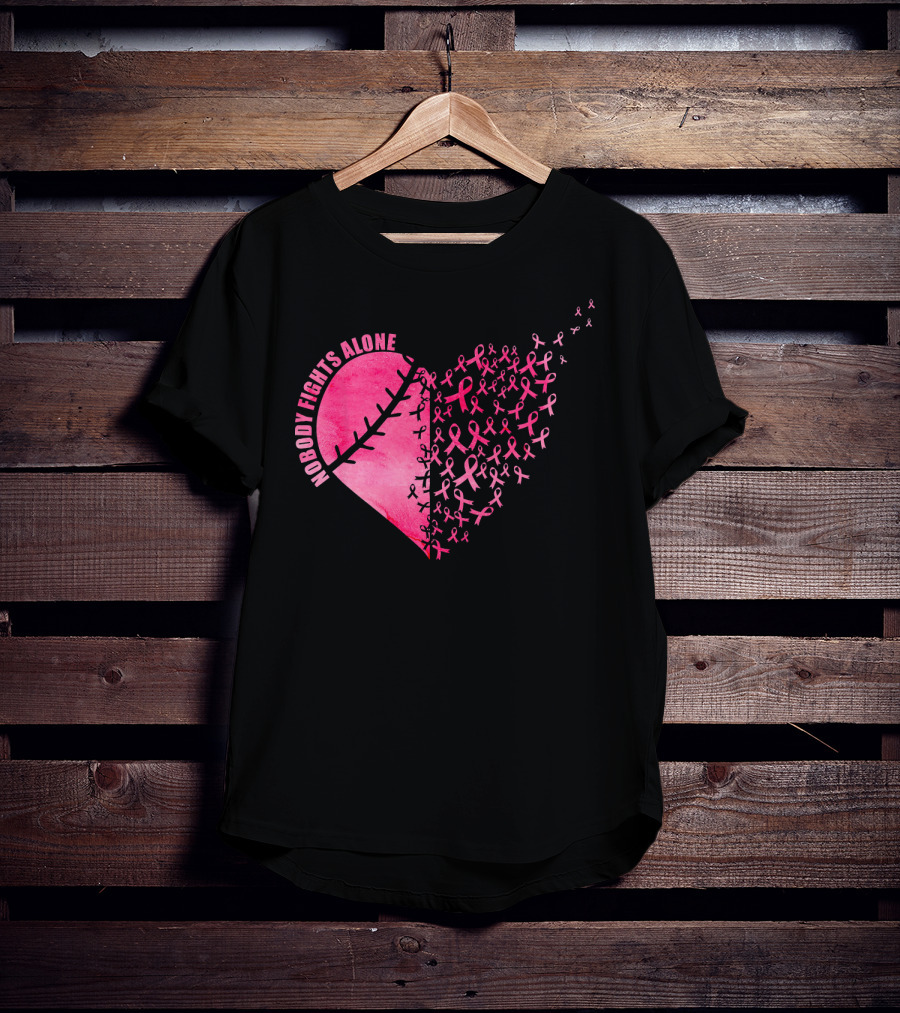Nobody Fights Alone Heart Pink Ribbons Baseball Softball T-Shirt