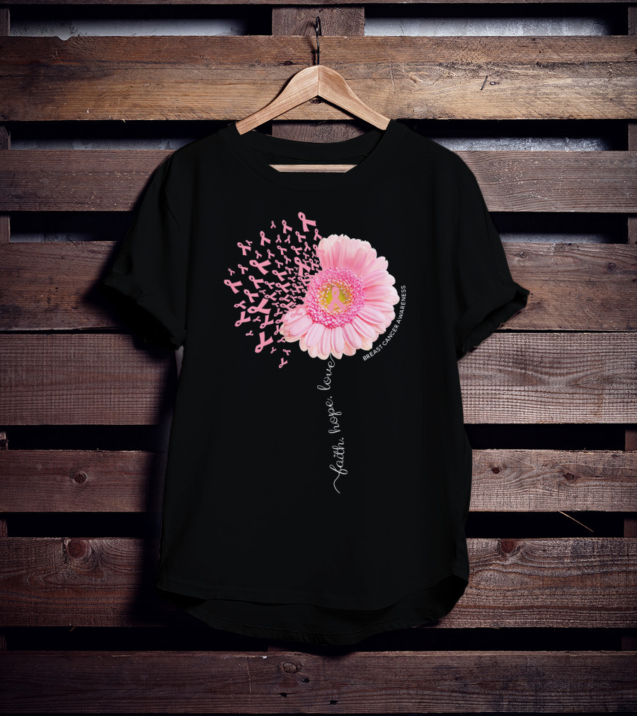 Faith Hope Love Dandelion Daisy Breast Cancer Awareness T-Shirt