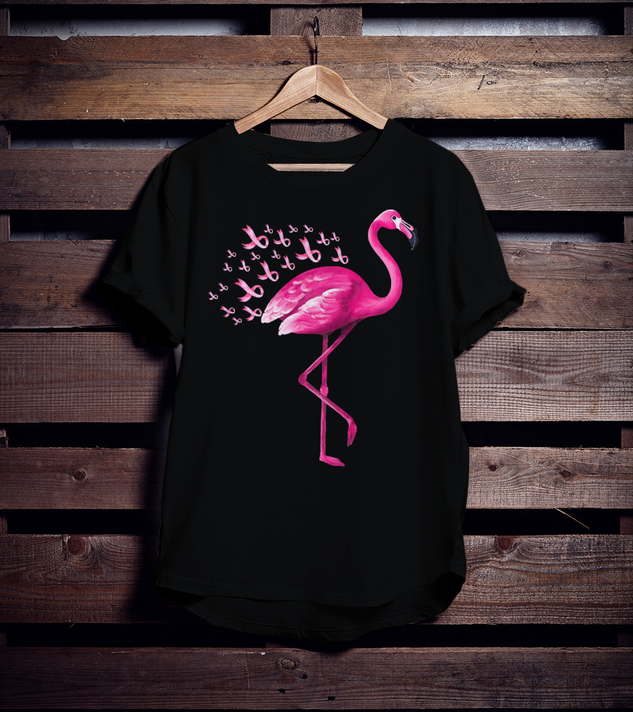 Pink Flamingo With Breast Cancer Awareness Ribbons T-Shirt