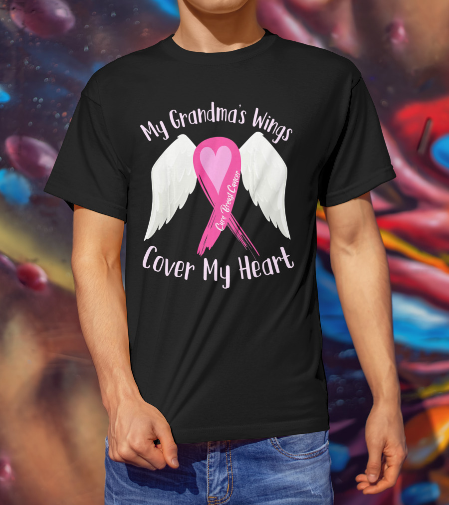 My Grandma's Wings Cure Breast Cancer Cover My Heart T-Shirt