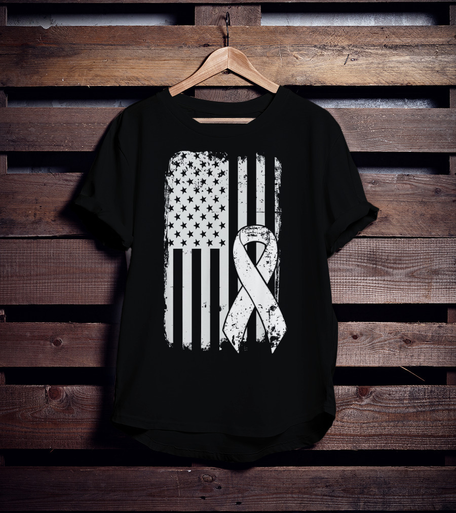 Mens Lung Cancer Awareness Distressed American Flag T-Shirt