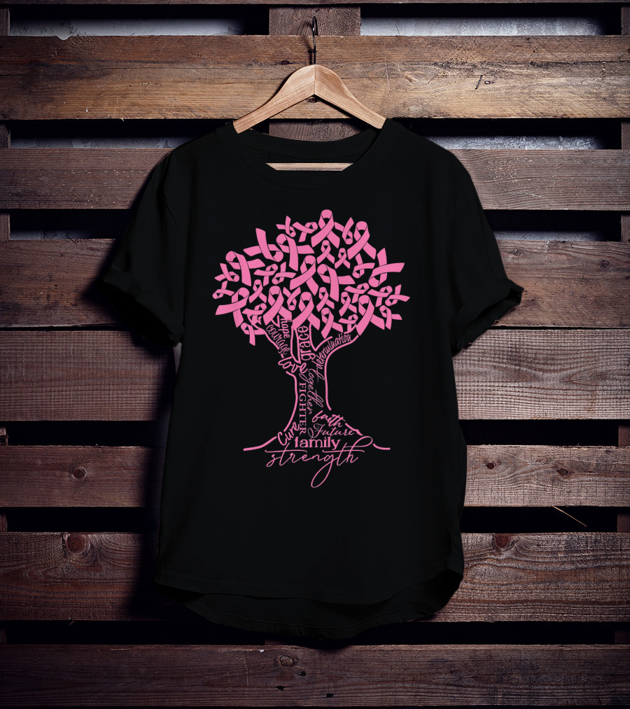 Breast Cancer Awareness Pink Ribbon Tree Strength Hope Family Fighter Cure T-Shirt