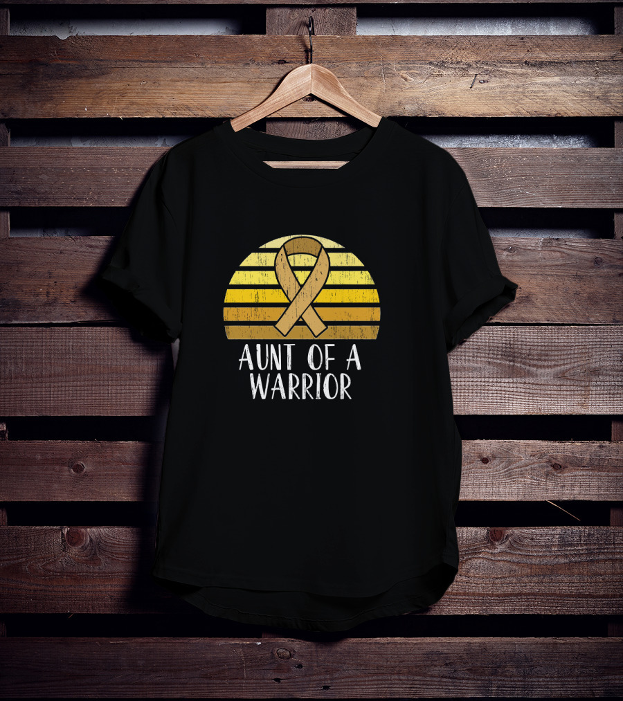Aunt Of A Warrior Supporting Childhood Cancer Awareness Gold T-Shirt