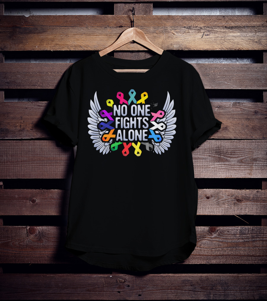 No One Fights Alone Multicolor Ribbon Wings T-Shirt