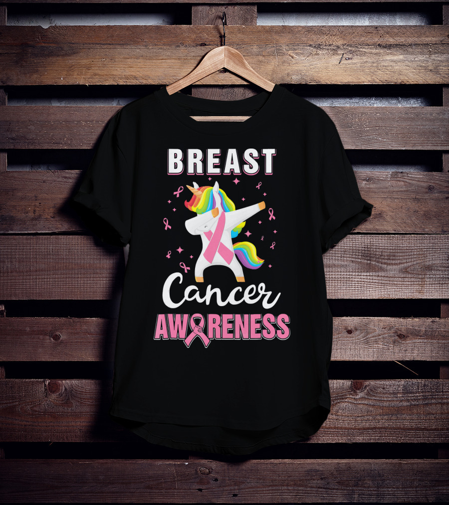 Breast Cancer Awareness Unicorn Dab With Pink T-Shirt