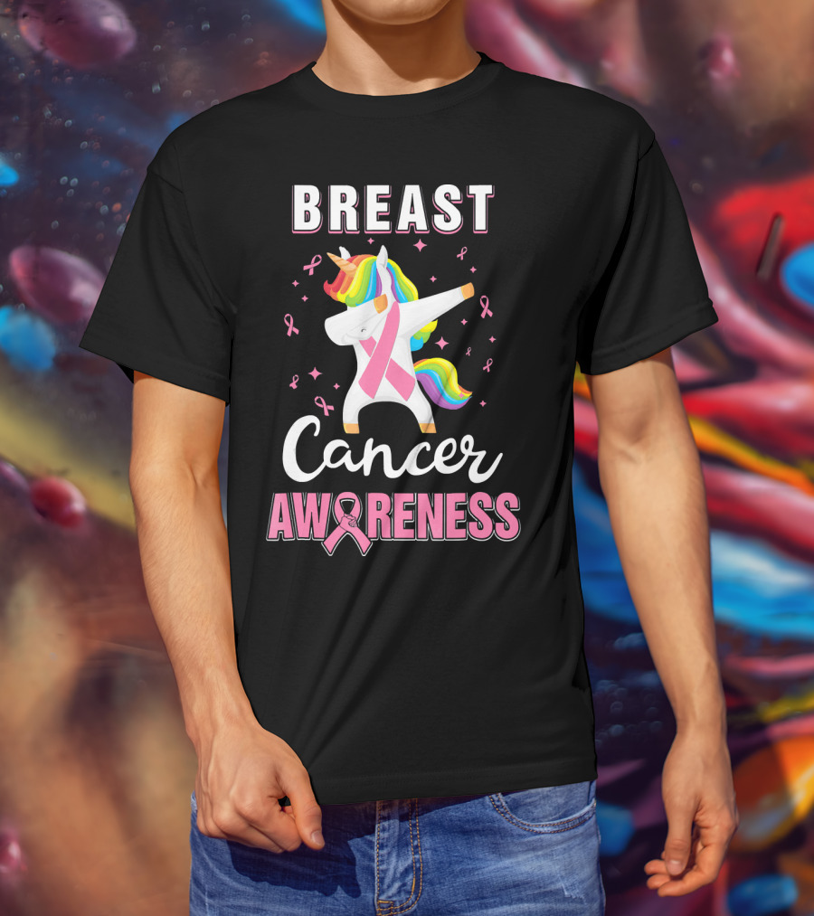 Breast Cancer Awareness Unicorn Dab With Pink T-Shirt