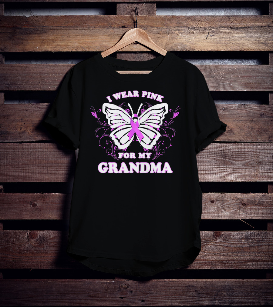 I Wear Pink For My Grandma Breast Cancer Awareness Butterfly T-Shirt