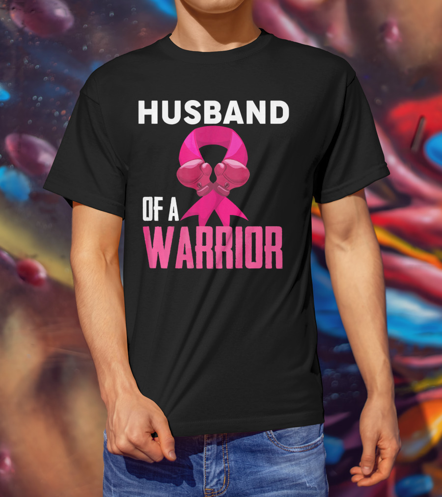 Husband Of A Warrior Breast Cancer Awareness Boxing Gloves T-Shirt