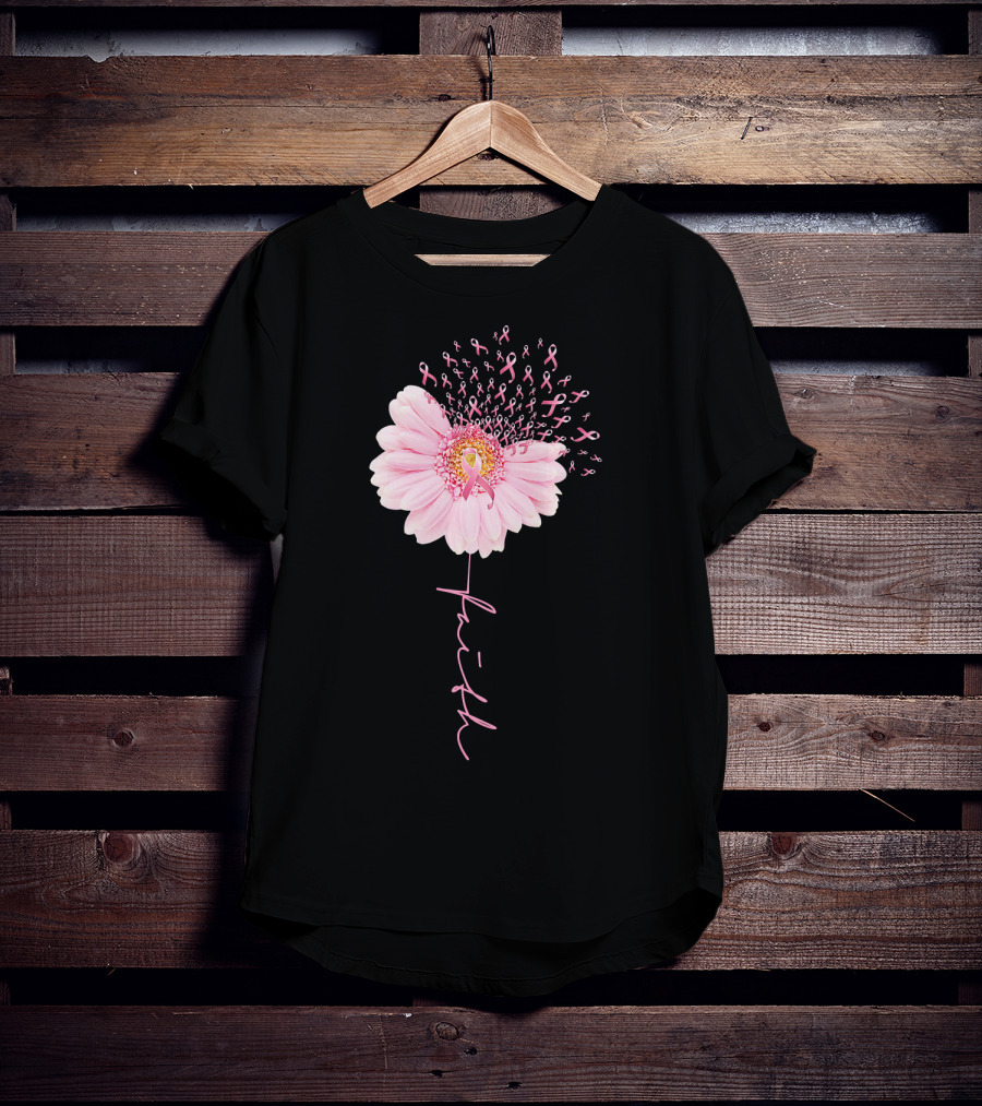 Faith Daisy Flower Pink Ribbon Breast Cancer T-Shirt