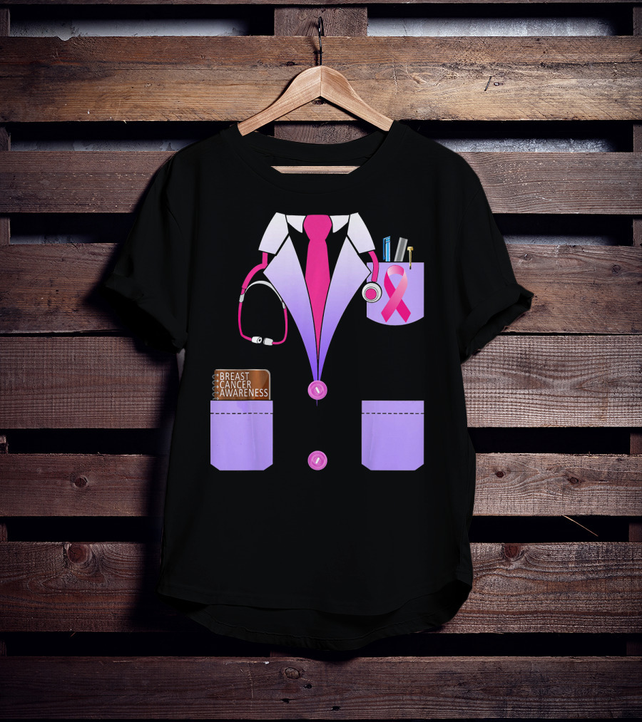 Breast Cancer Awareness Doctor Stethoscope Ribbon Medical Suit T-Shirt