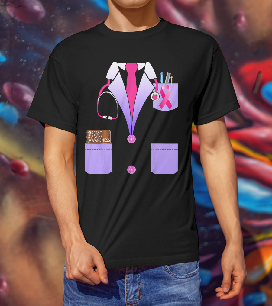 Breast Cancer Awareness Doctor Stethoscope Ribbon Medical Suit T-Shirt