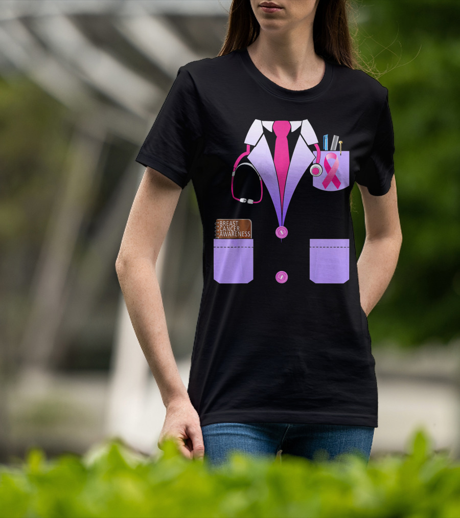 Breast Cancer Awareness Doctor Stethoscope Ribbon Medical Suit T-Shirt
