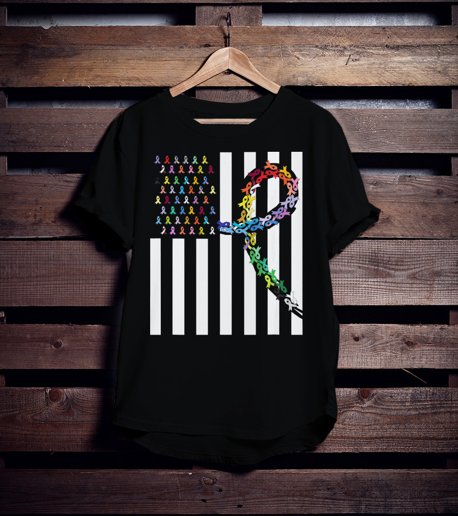 All Cancer Matters Awareness USA Flag Ribbon Stripes T-Shirt