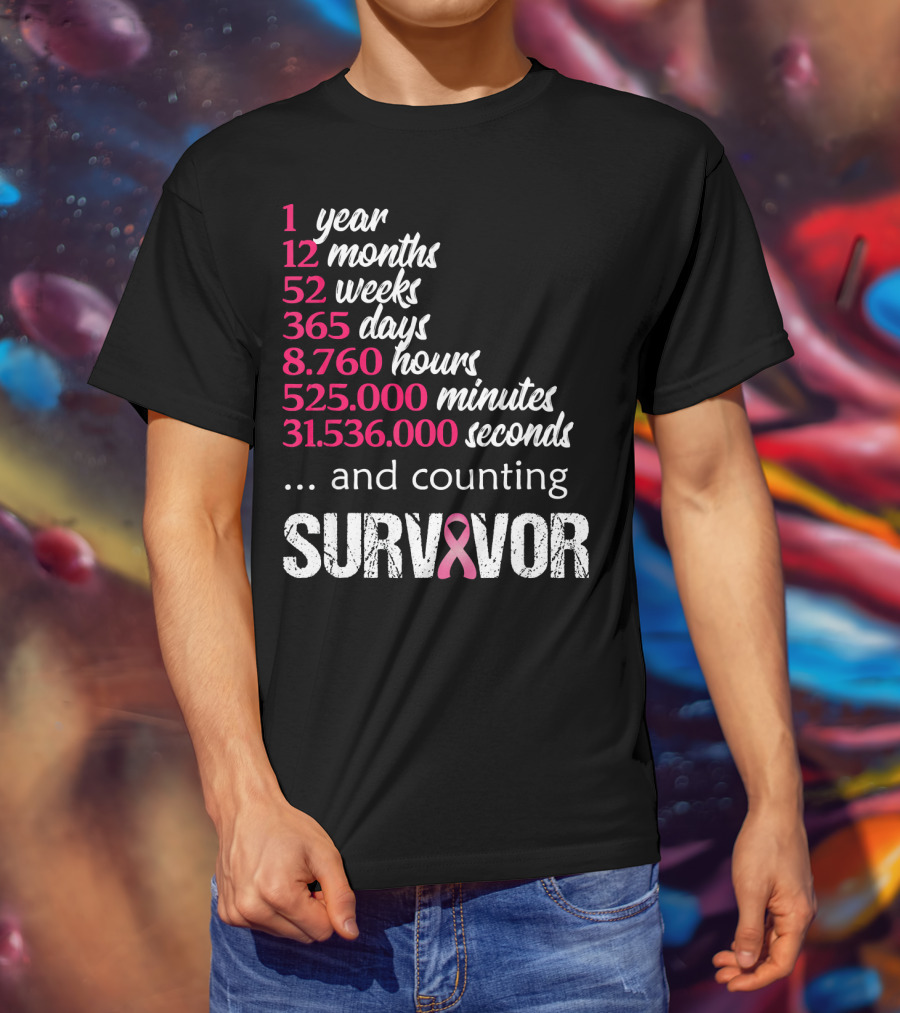1 Year Survivor Breast Cancer And Counting Pink T-Shirt