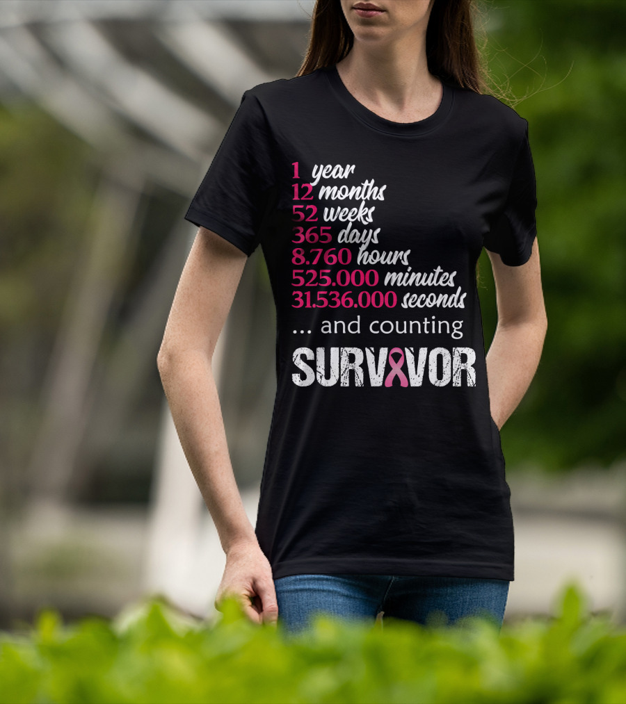 1 Year Survivor Breast Cancer And Counting Pink T-Shirt
