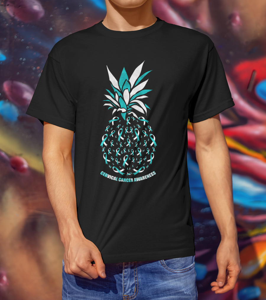 Cervical Cancer Awareness Pineapple With Ribbons T-Shirt