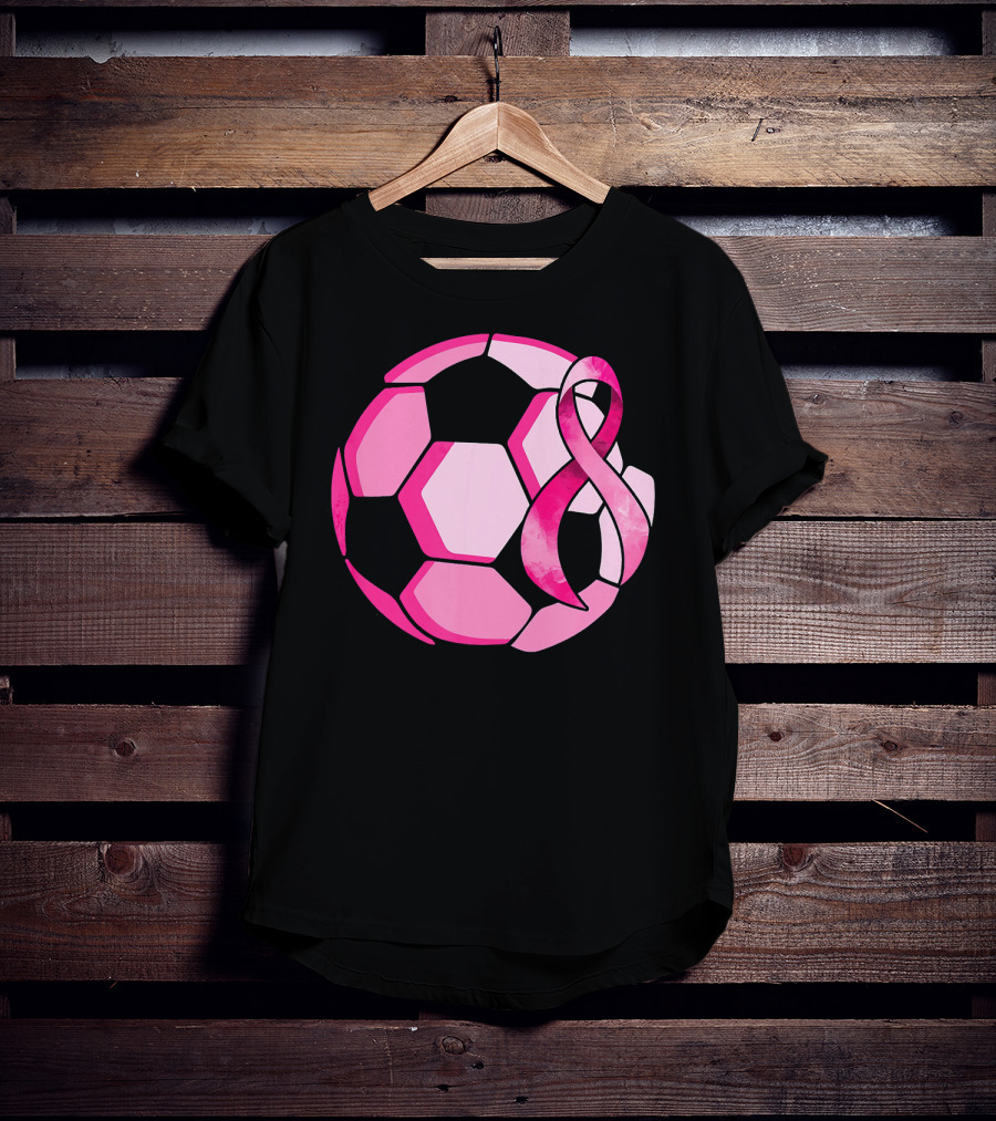 Pink Ribbon Soccer Ball Breast Cancer Awareness T-Shirt