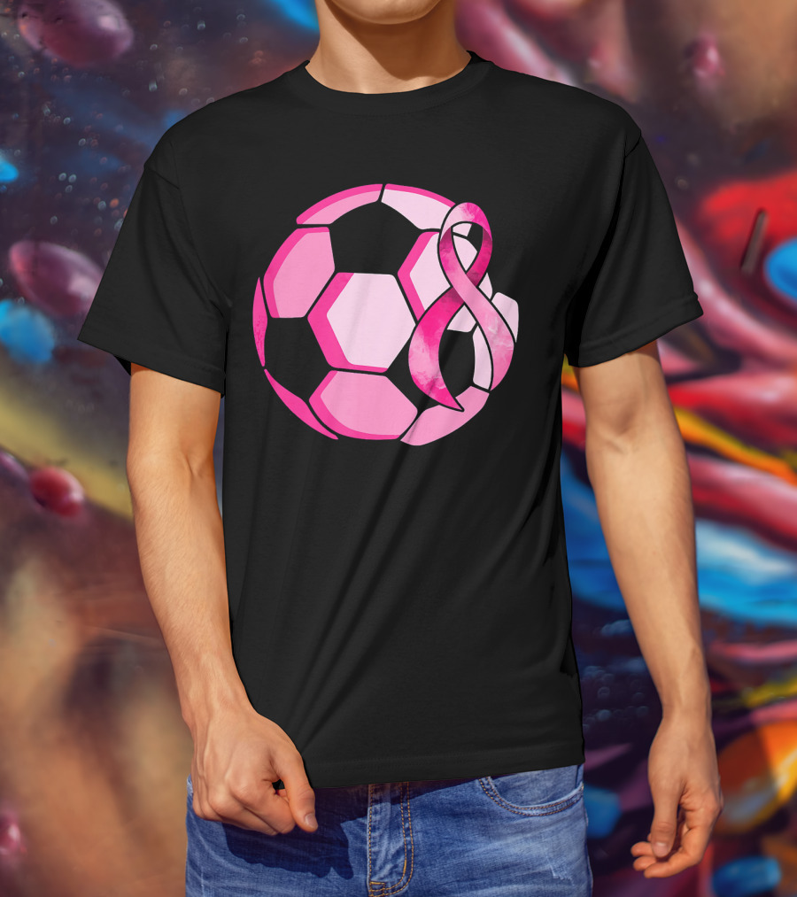 Pink Ribbon Soccer Ball Breast Cancer Awareness T-Shirt