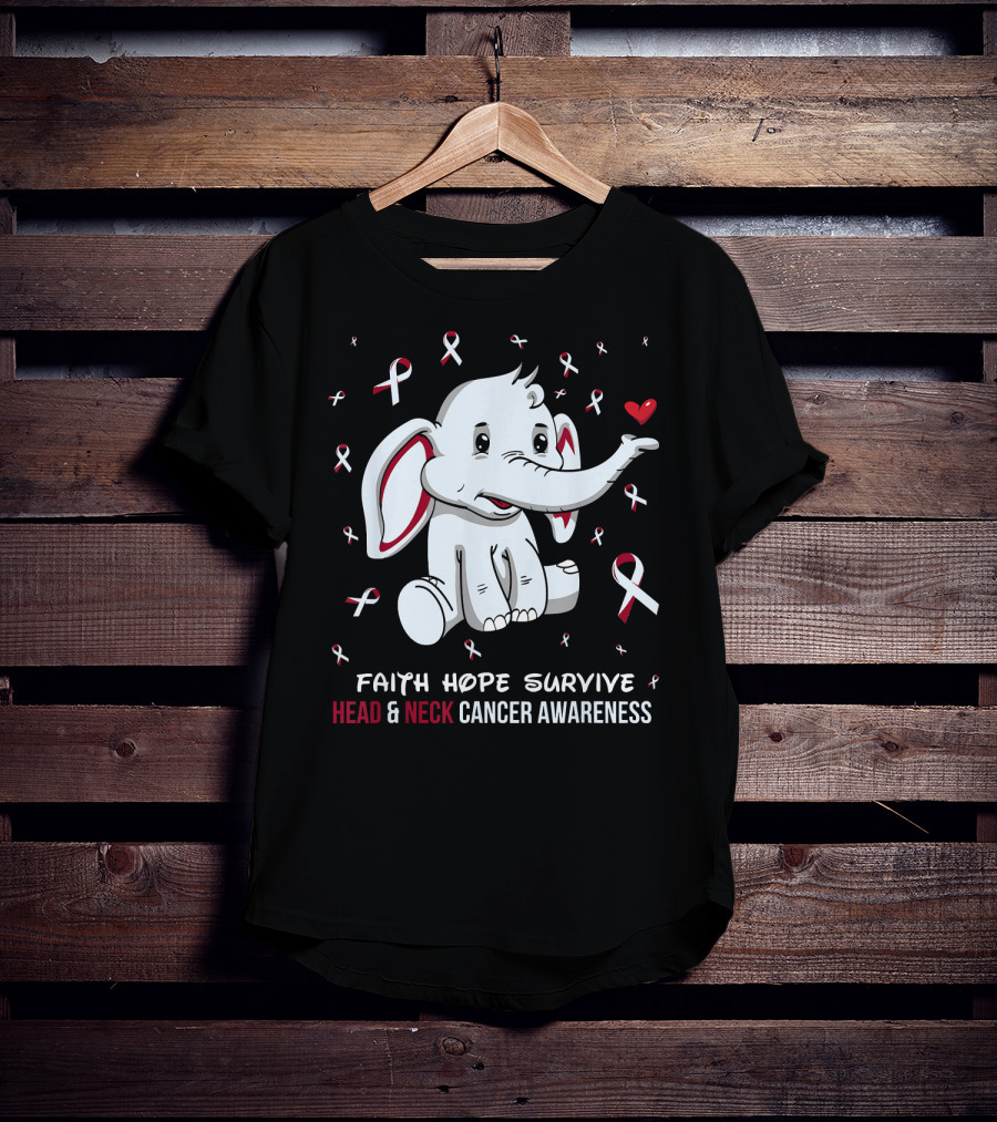 Faith Hope Survive Head And Neck Cancer Awareness Elephant T-Shirt