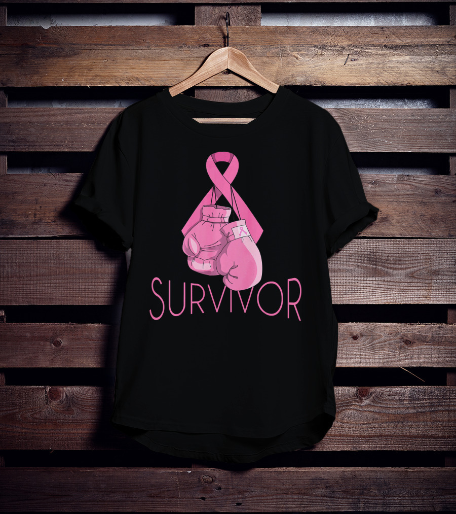 Survivor Breast Cancer Awareness Pink Ribbon Boxing Gloves T-Shirt