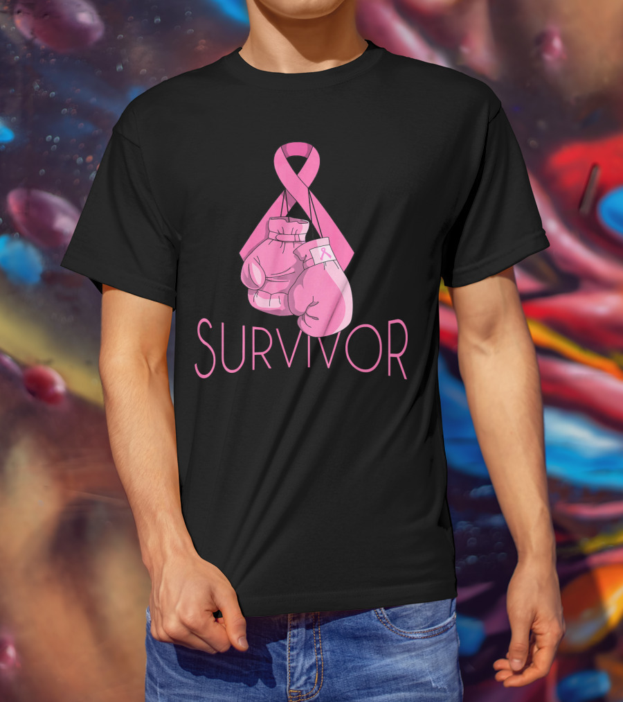 Survivor Breast Cancer Awareness Pink Ribbon Boxing Gloves T-Shirt