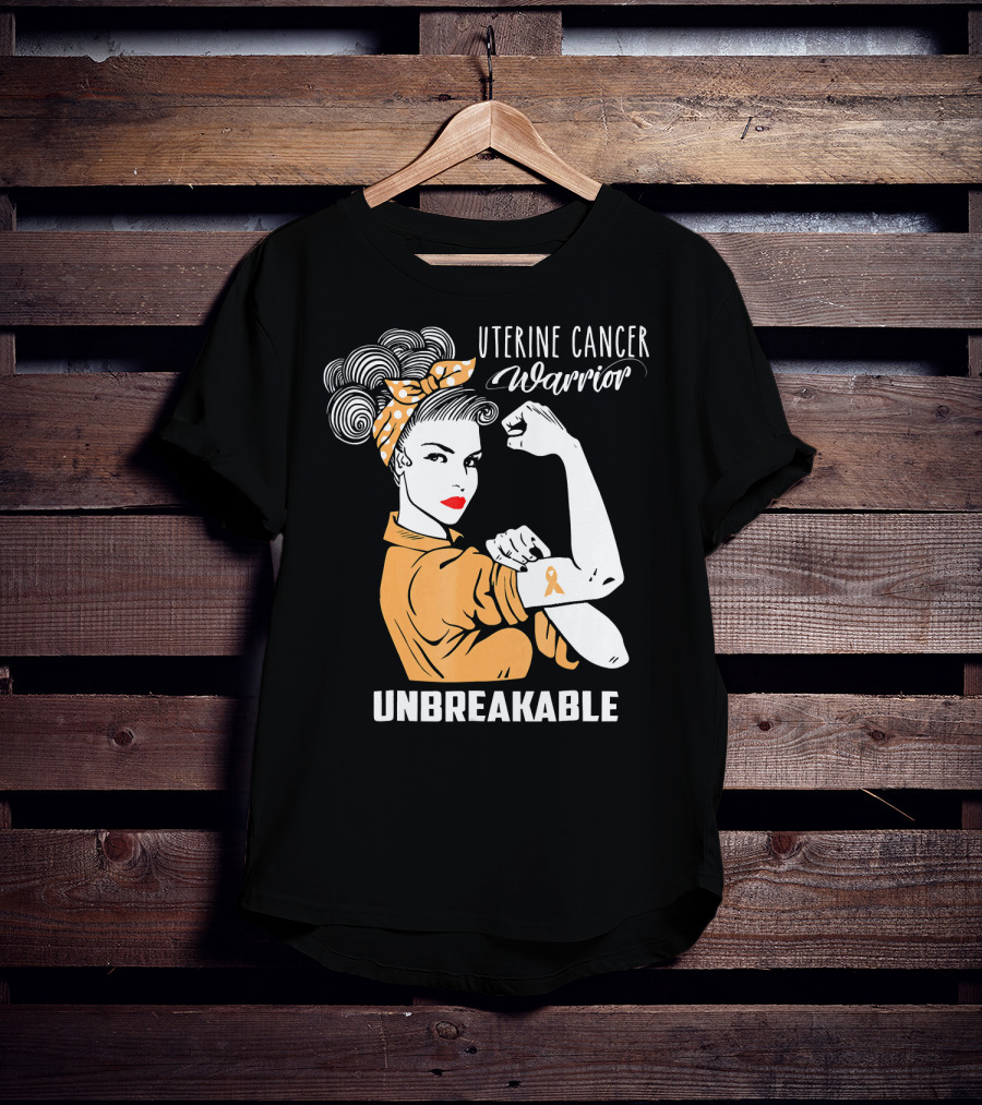Uterine Cancer Warrior Unbreakable Rosie The Riveter T-Shirt