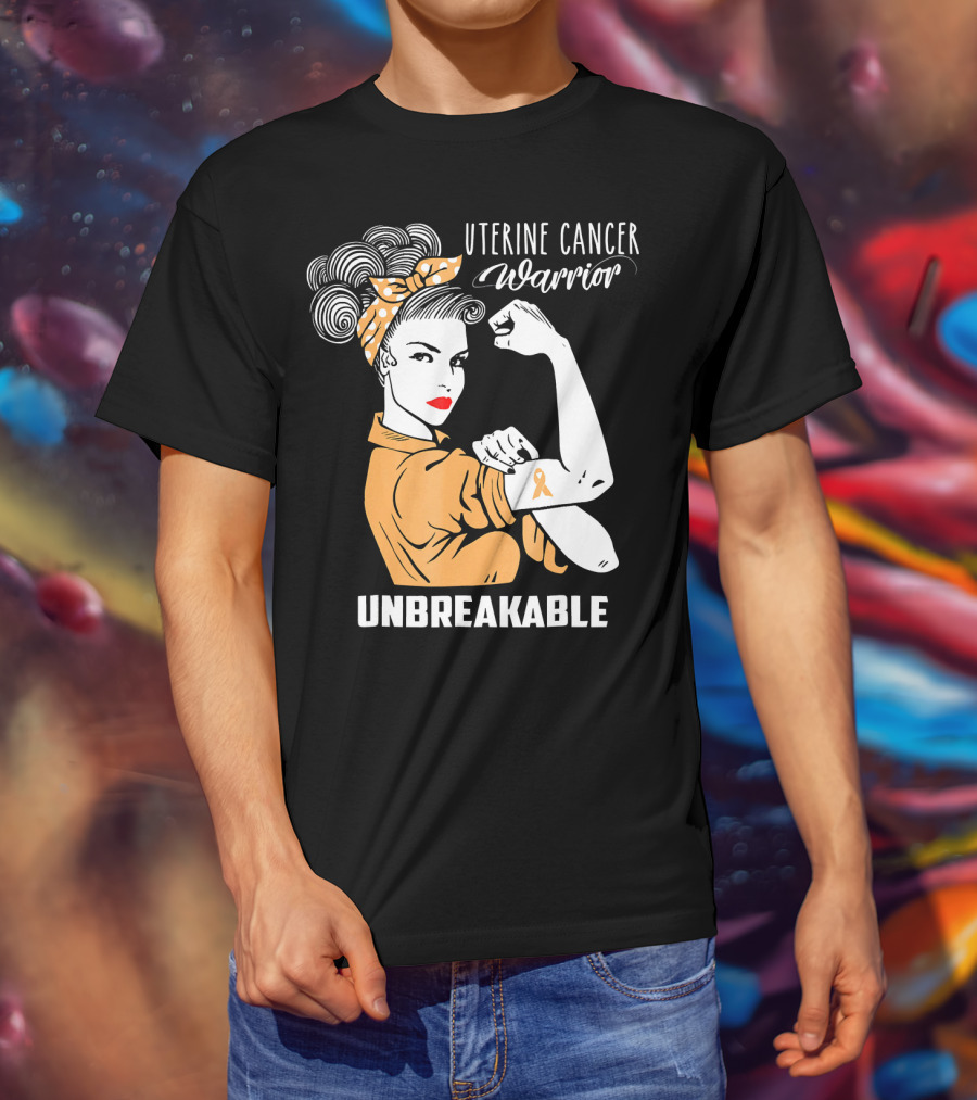 Uterine Cancer Warrior Unbreakable Rosie The Riveter T-Shirt
