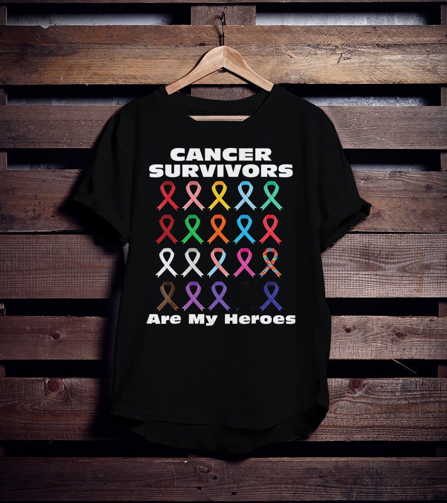 CANCER SURVIVORS ARE MY HEROES Multiple Awareness Ribbons T-Shirt