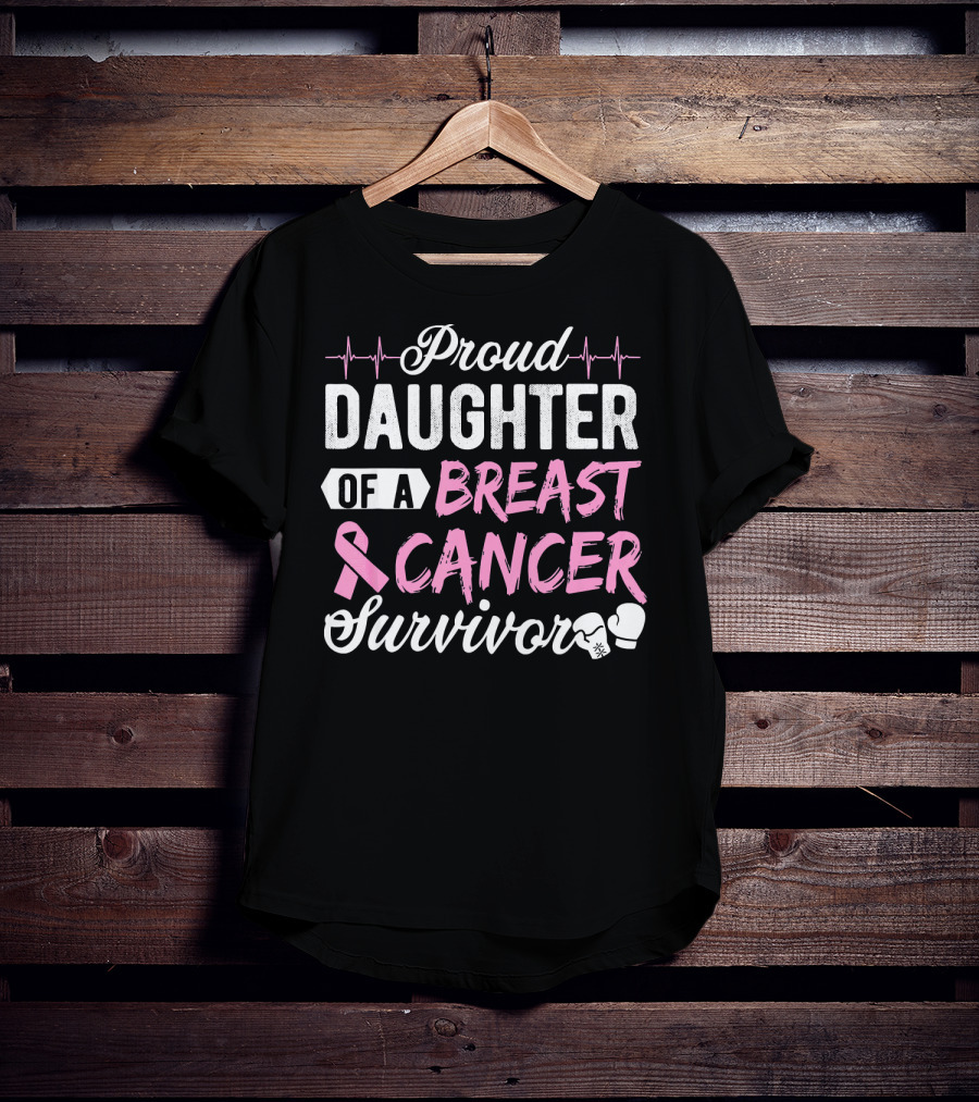 Proud Daughter Of A Breast Cancer Survivor Pink Ribbon Boxing Gloves T-Shirt