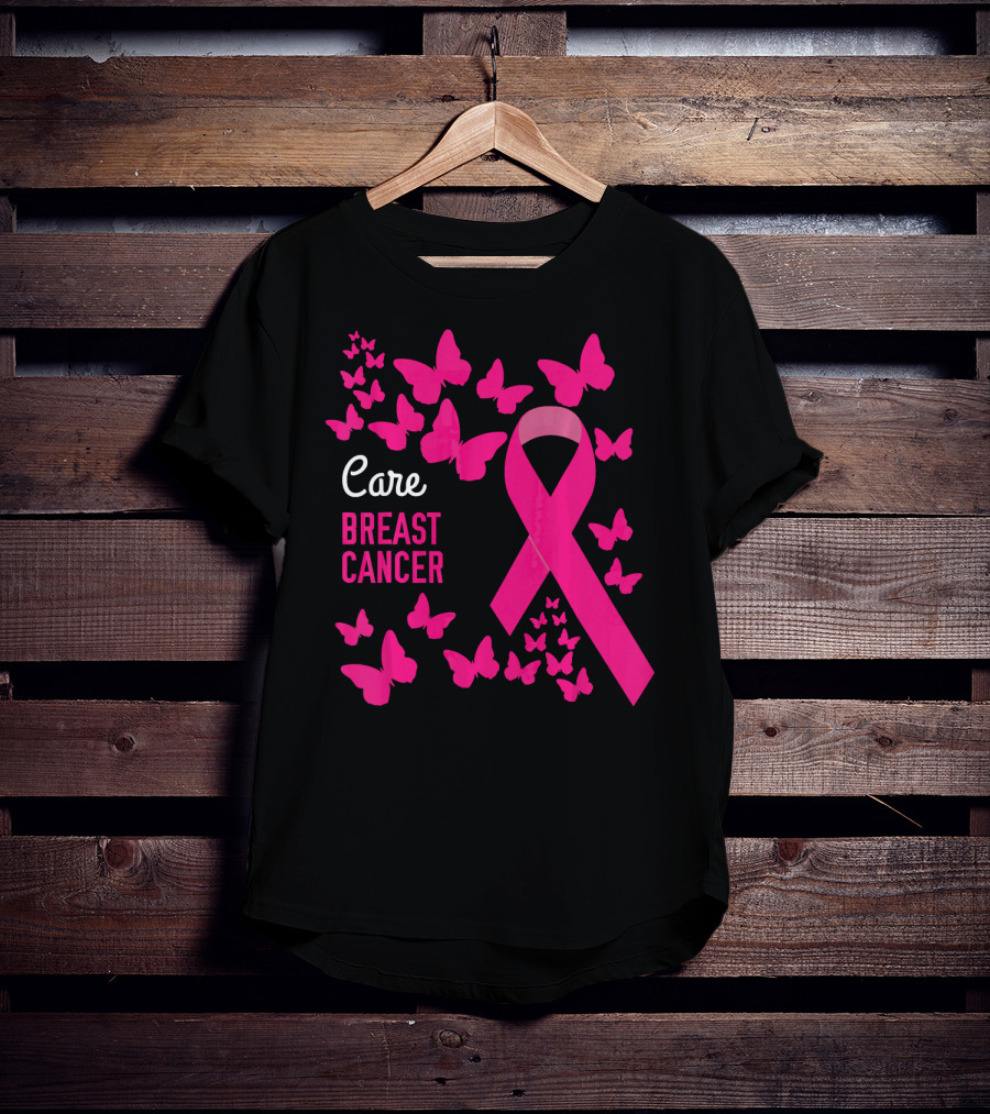 Care Breast Cancer Pink Ribbon Awareness With Butterfly Support T-Shirt