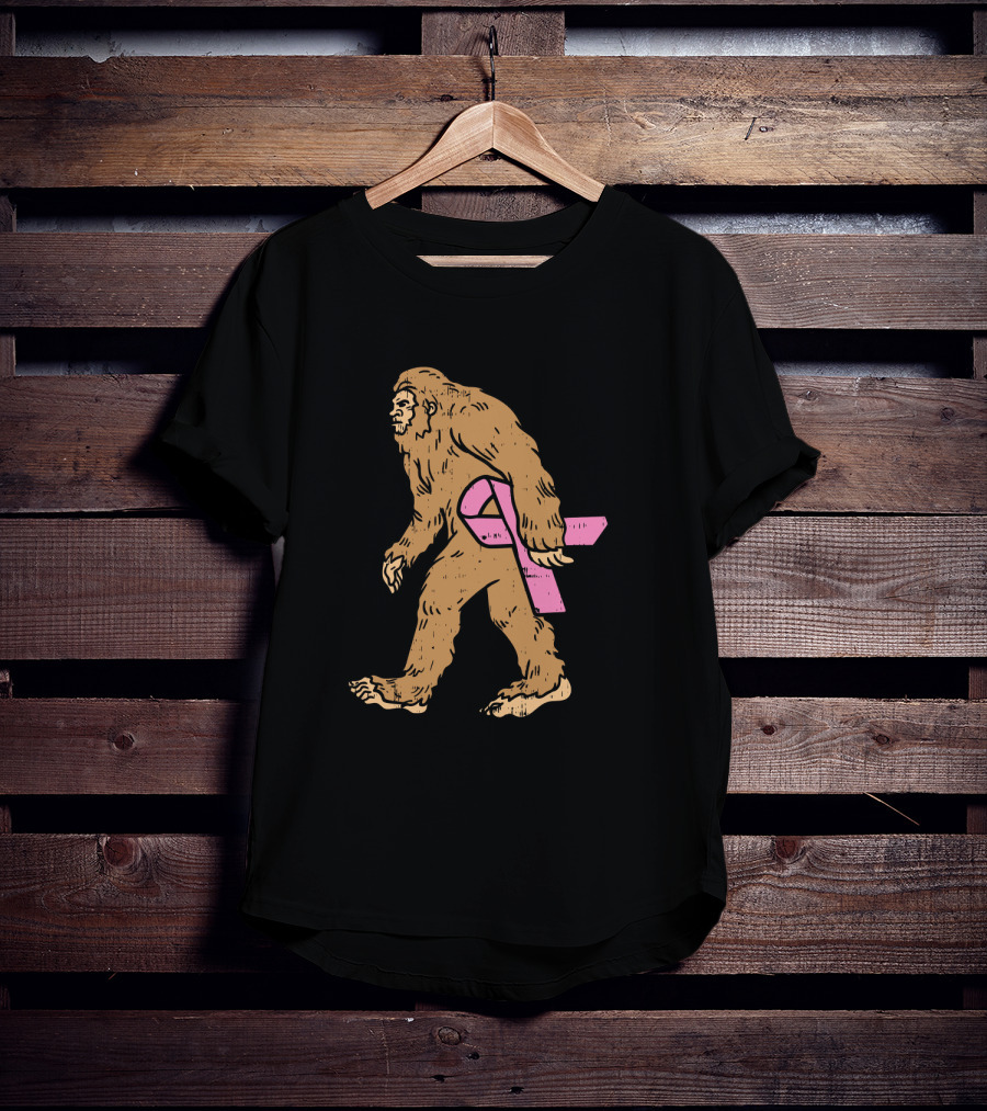 Bigfoot Sasquatch Funny Pink Ribbon Breast Cancer Awareness T-Shirt